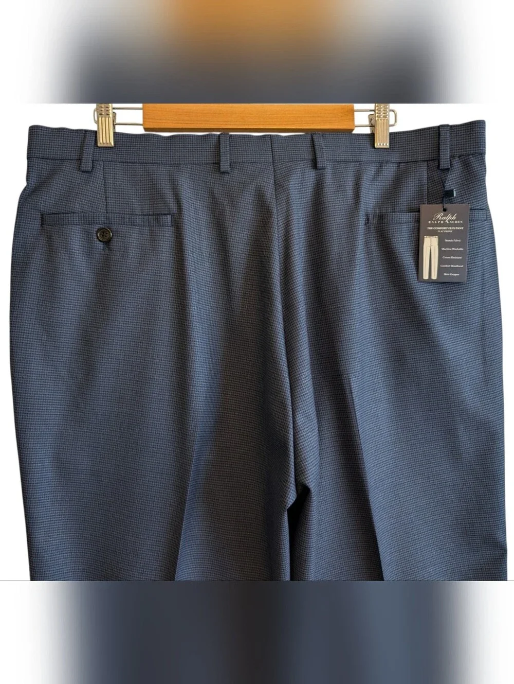 Ralph Lauren The Comfort Flex Pant Flat Front Dress Pants 42Wx30L Blue Black